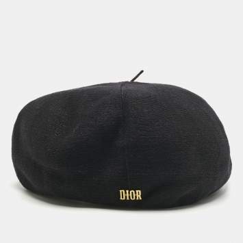 Pre Owned Christian Dior Black Logo Detail Linen Beret Cap One Size 