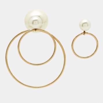 Pre Owned Dior Tribales Faux Pearl Gold Tone Earrings 