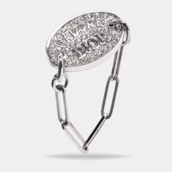 Pre Owned Dior Silver Tone Metal Crystal J'adore Dior Chain Link Ring