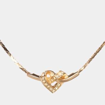 Pre Owned Dior Gold Tone Rhinestone Heart Pendant Necklace