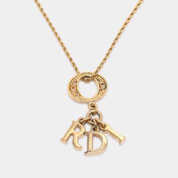 Pre Owned Dior Gold Tone Lady Dior Pendant Necklace