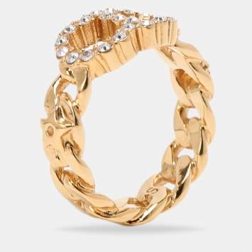 Pre Owned Dior Gold Tone Rhinestone Claire De Lune Chain Ring