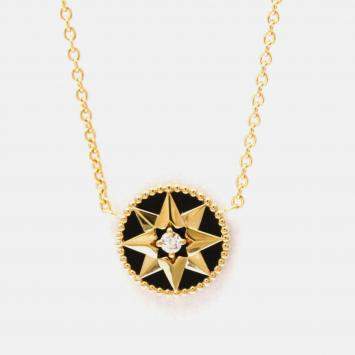 Pre Owned Christian Dior Rose Des Vents 18K Pink Gold Onyx Fashion Pendant Necklace