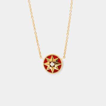 Pre Owned Christian Dior Rose Des Vents Pink Gold 18K Diamond Necklace Red Color