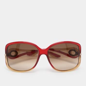 Pre Owned Dior Red/Brown Gradient Acetate Dior Volute 2 Square Oversized Sunglasses