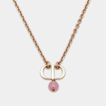 Pre Owned Dior Petit CD Bead Rose Gold Tone Neckace
