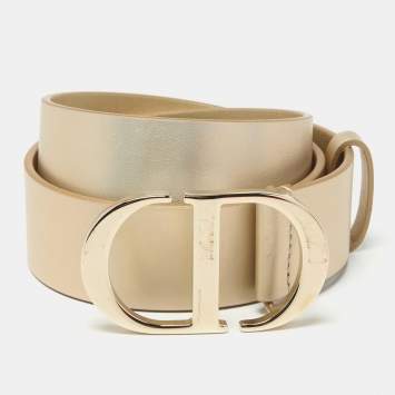 Pre Owned Dior Gold Leather CD Logo Buckle Belt 90 CM
