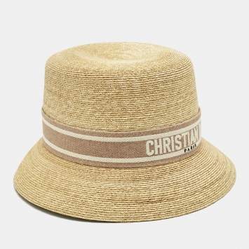 Pre Owned Christian Dior Beige Straw Small Brim Dioresort Hat Size 57