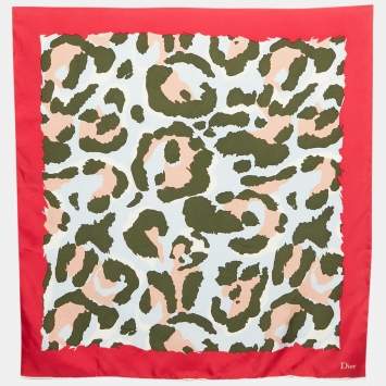 Pre Owned Christian Dior Pink/Green Printed Silk Scarf 