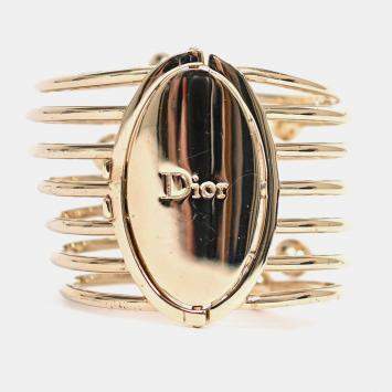 Pre Owned Christian Dior Faux Pearl Logo Cuff Bracelet
