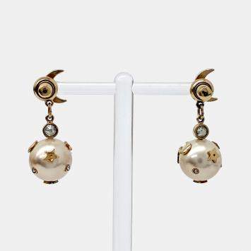 Pre Owned Dior Gold Tone Pearl Earrings