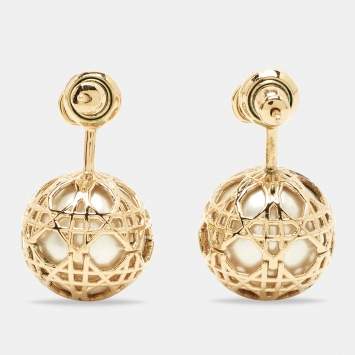 مملوكة مسبقًا Dior Secret Cannage Faux Pearl Gold Tone Drop Earrings