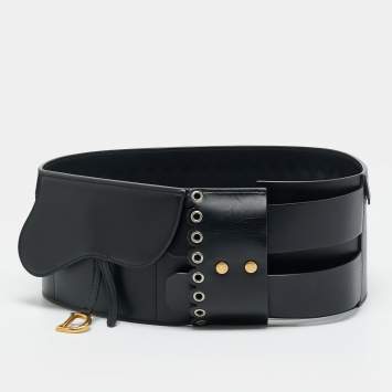 Pre Owned Dior Saddle 80CM Wide Waist Belt Black Leather