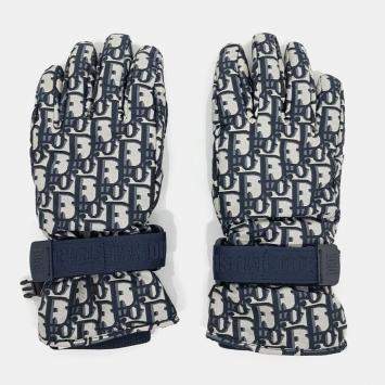 مملوكة مسبقًا Dior Navy Blue Polyester Oblique Ski Gloves