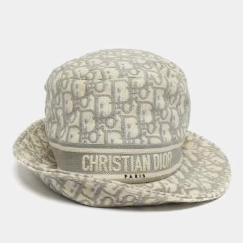 Pre Owned Christian Dior Blue Oblique Jacquard Bucket Hat 57cm