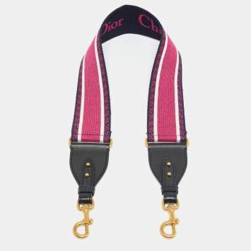 مملوكة مسبقًا Dior Embroidered Logo Bag Shoulder Strap Pink/Navy Blue Canvas