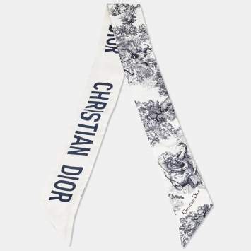 Pre Owned Dior Blue/White Toile de Jouy Silk Mitzah Scarf