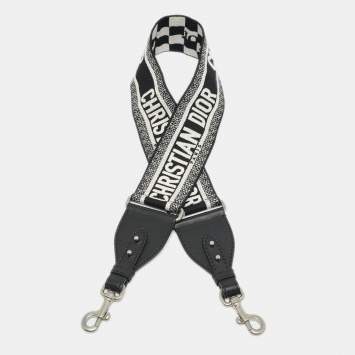 مملوكة مسبقًا Dior Bag Shoulder Strap Black/White Embroidered Canvas and Leather