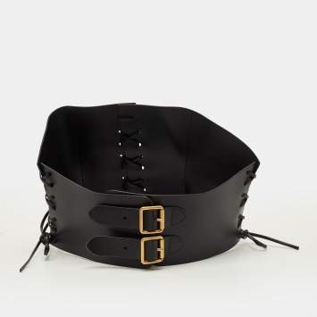 Pre Owned Dior D Lace Corset 85 CM Wide Belt Black Leather