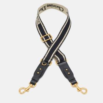 Pre Owned Dior Bag Shoulder Strap Black/Beige Embroidered Canvas and Leather 