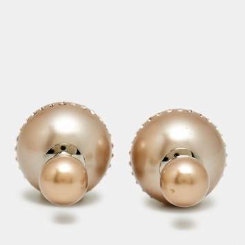 Pre Owned Dior Tribales Crystals Faux Pearl Silver Tone Earrings