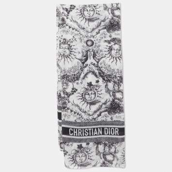 Pre Owned وشاح كريستيان ديور كشمير أبيض/أسود Toile de Jouy