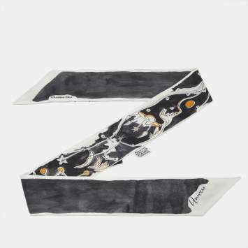 Pre Owned Christian Dior Black/White Printed Silk Univers Mitzah 