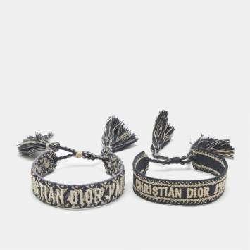 Pre Owned Dior J'Adior Woven Fabric Adjustable Tassel Bracelet Set of 2