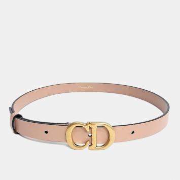 Pre Owned Christian Dior Saddle Beige Leather Gold CD Buckle Belt