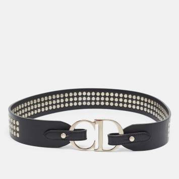 Pre Owned Dior CD Logo Studded 80 CM Waist Belt Black Leather
