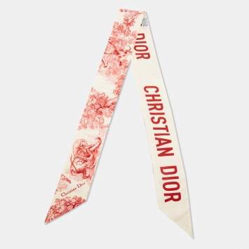 Pre Owned Christian Dior Cream/Red Toile de Jouy Print Silk Mitzah Scarf 