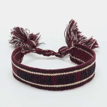 Pre Owned Dior Burgundy J'Adior Embroidered Woven Tassel Bracelet