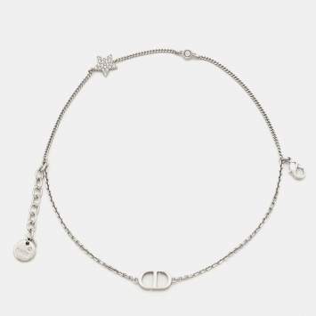 Pre Owned Dior Silver Tone Crystal Petit CD Double Chain Bracelet 