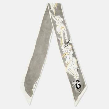 Pre Owned ABCDior Grey Grace Print Silk Mitzah Scarf