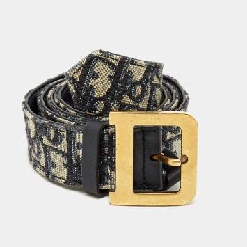 Pre Owned Dior Diorquake 85CM Buckle Belt Navy Blue Oblique Canvas