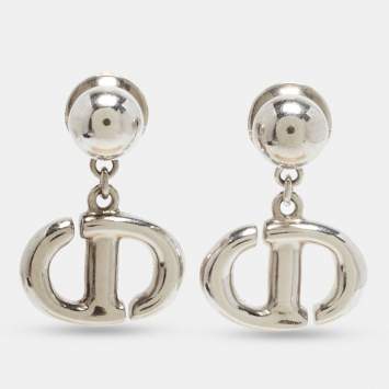 Pre Owned Dior CD Navy Silver Tone Drop Earring