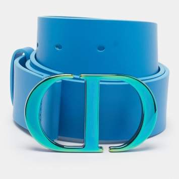 Pre Owned Dior 30 Montaigne Iridescent 85 CM Buckle Belt Blue Leather