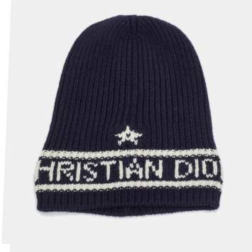 Pre Owned Christian Dior Navy Blue Cashmere Wool Blend Knit Beanie One Size 