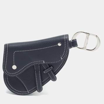 Pre Owned Dior Saddle Bag Charm Navy Blue Leather