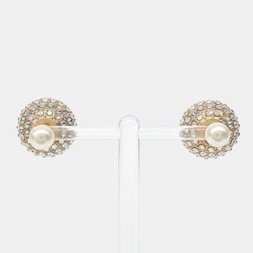 Pre Owned Christian Dior Tribal Gold Crystal Pearl Earrings