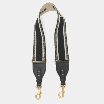 Pre Owned Dior Bag Shoulder Strap Black/Beige Embroidered Canvas and Leather