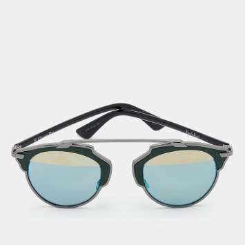 Pre Owned Dior Gunmetal Tone/Green Mirrored DiorSoReal Aviator Sunglasses