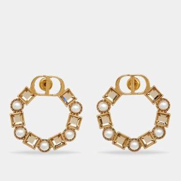 مملوكة مسبقًا Dior CD Faux Pearl Gold Tone Earrings