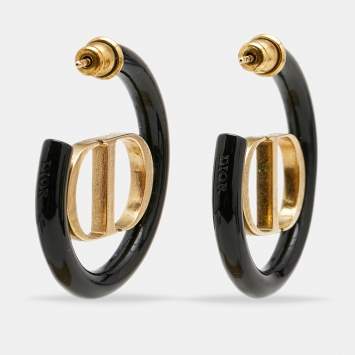 مملوكة مسبقًا Dior 30 Montaigne Black Resin Gold Tone CD Hoop Earrings