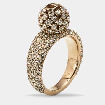 Pre Owned Dior CD Crystals Gold Tone Ring Size 55