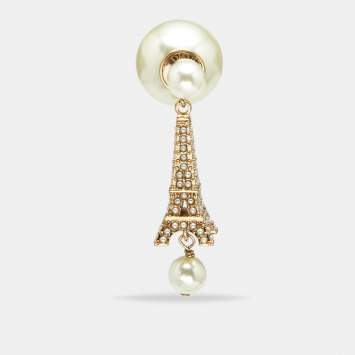 مملوكة مسبقًا Dior Faux Pearl Eiffel Tower Gold Tone Single Drop Earring