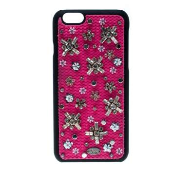 Pre Owned Dior Pink Crystal and Fabric Stardust Embellished IPhone 6 Case