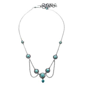 Pre Owned Dior Turquoise Bead Embedded Antique Silver Tone Choker Necklace