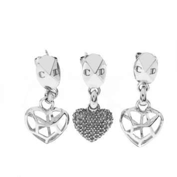Pre Owned Dior Crystal Heart Silver Tone Set of Three Drop Earrings