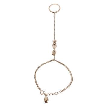 Pre Owned Dior Rose Gold Tone Crystal Embellished Logo Hand Jewelry